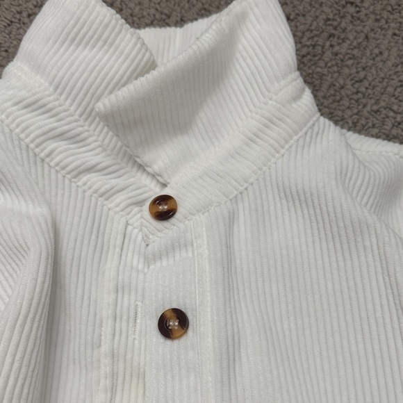 White Corduroy Shirt with Leopard Print Accents - Picture 4 of 4